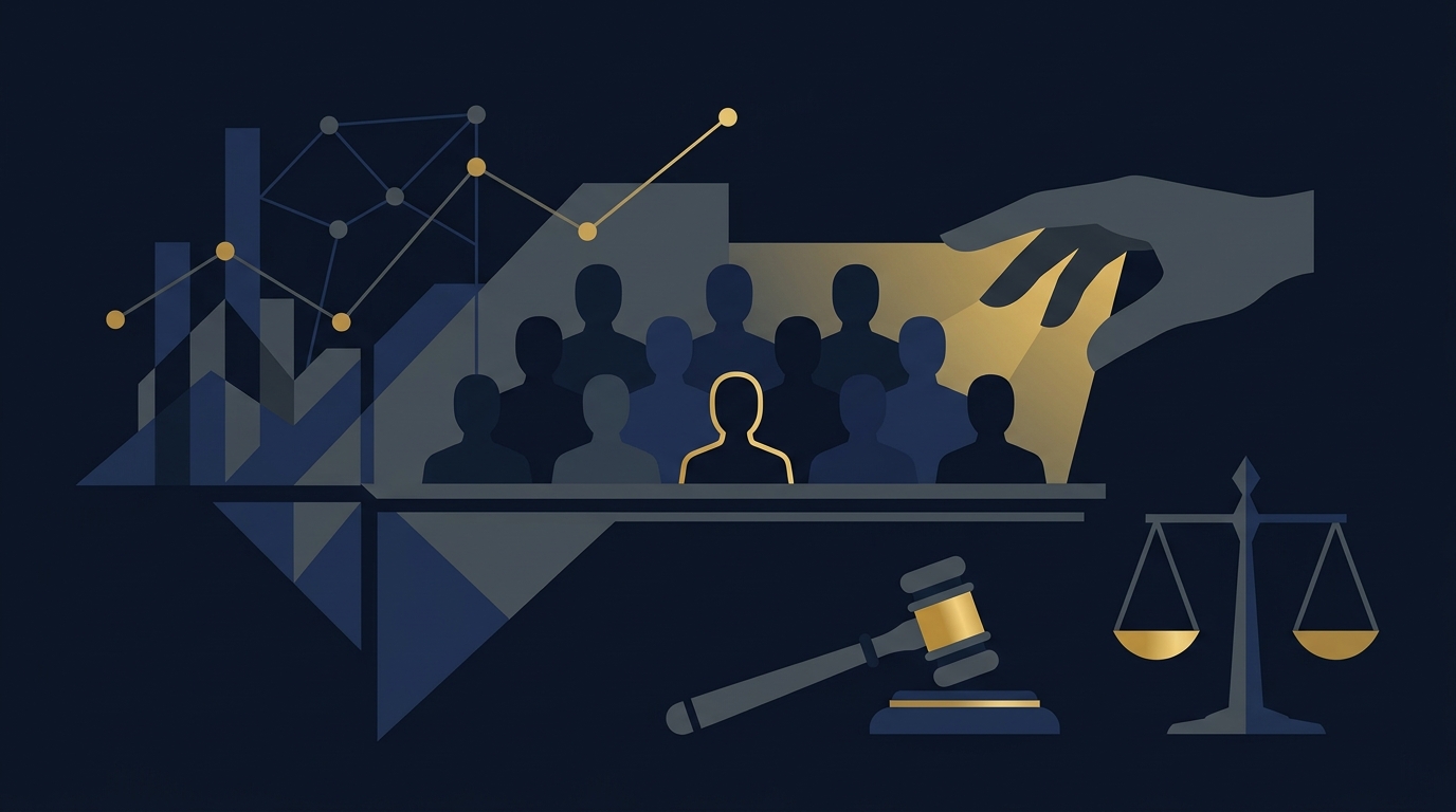 Editorial illustration for the article: Data vs. Instinct: What Empirical Jury Research Says About Selection Accuracy