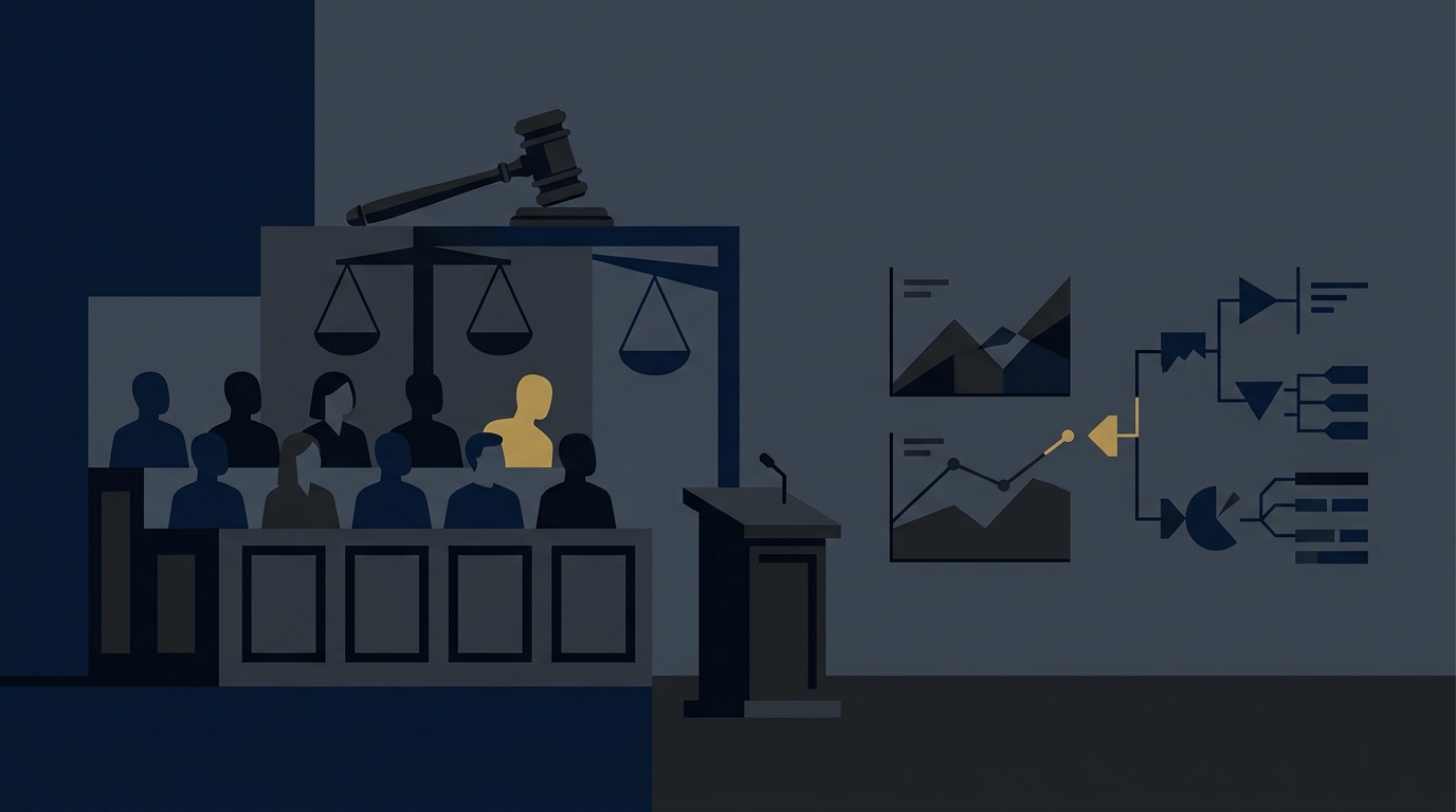 Editorial illustration for the article: Hung Juries and Holdouts: What Voir Dire Patterns Predict Them