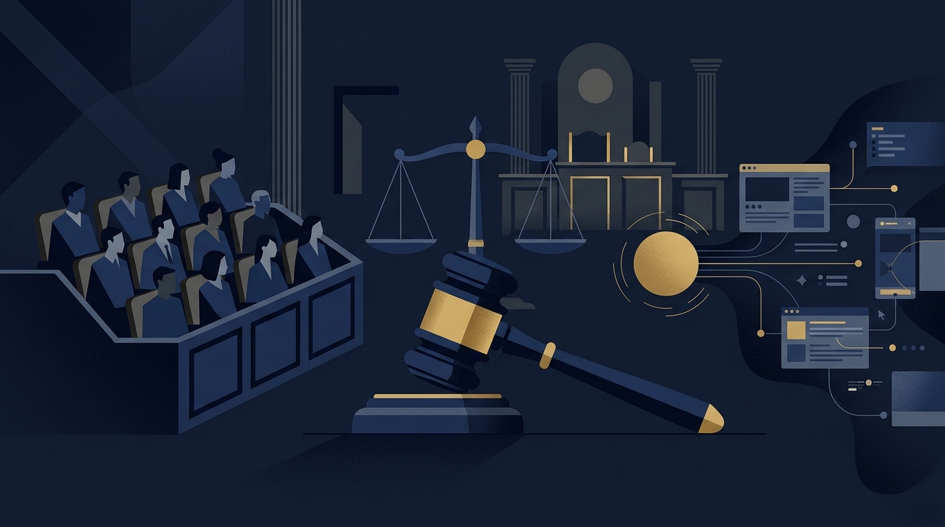 Editorial illustration for the article: Social Media Research in Voir Dire: Legal Standards and Best Practices