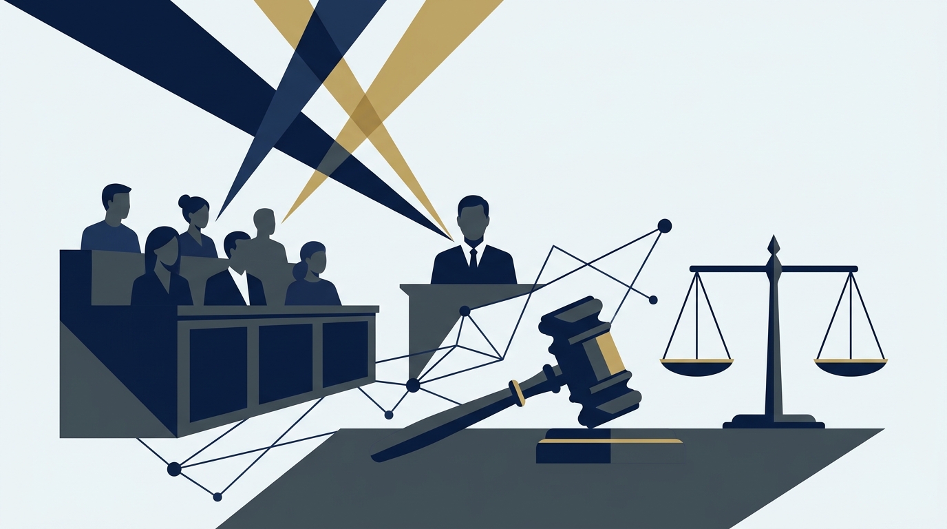 Editorial illustration for the article: The Ethics of AI in Jury Selection: What Every Trial Attorney Should Know